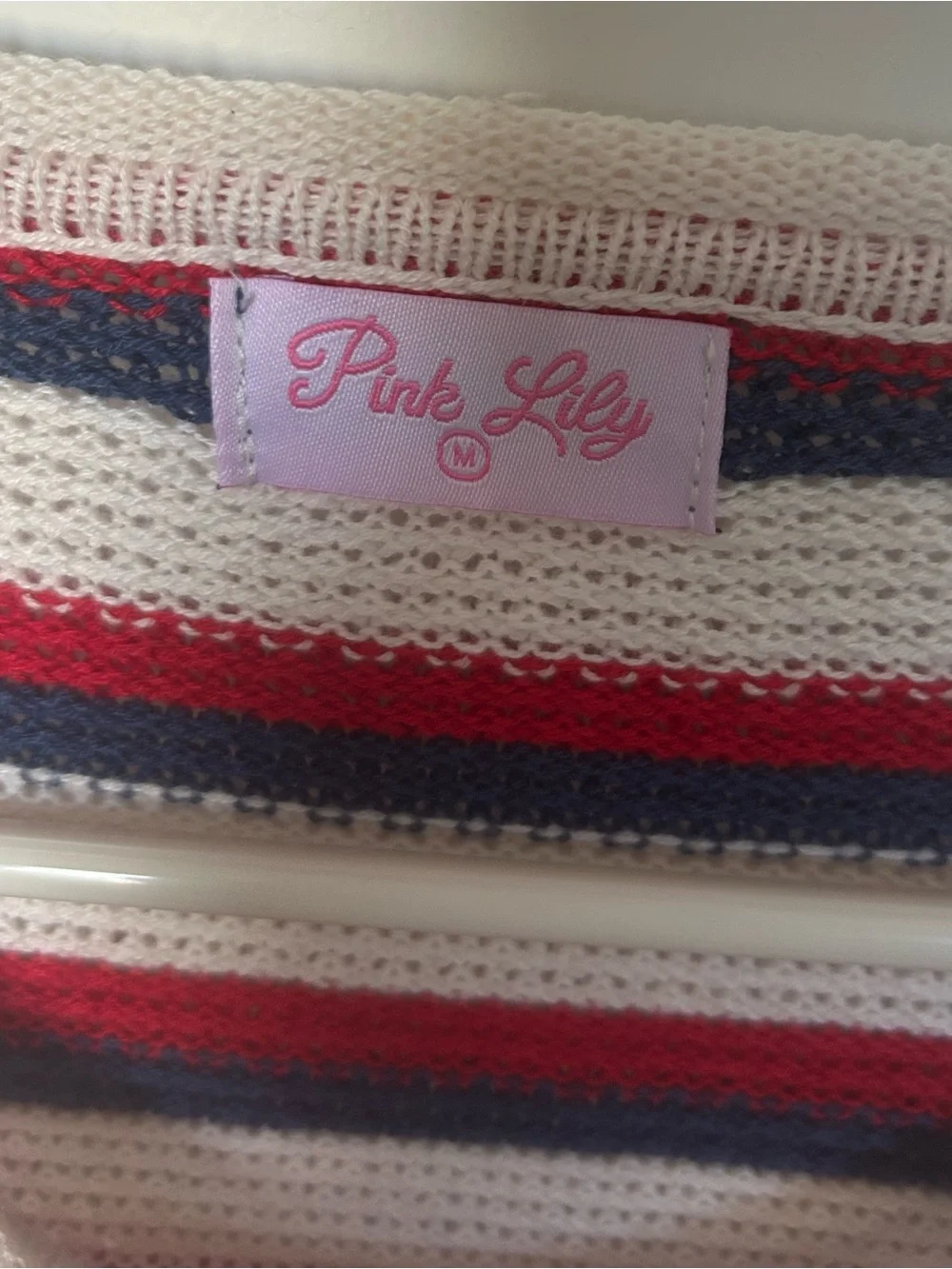 Pink Lily Cream, Red & Navy Striped Scoopneck Sweater M - Picture 3 of 3
